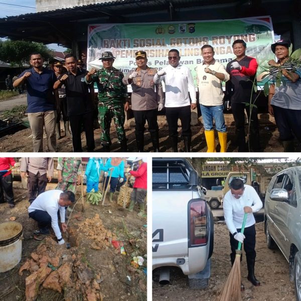 Pemkab Pelalawan Laksanakan Gotong Royong Bersama Polres di Lingkungan Pasar Baru